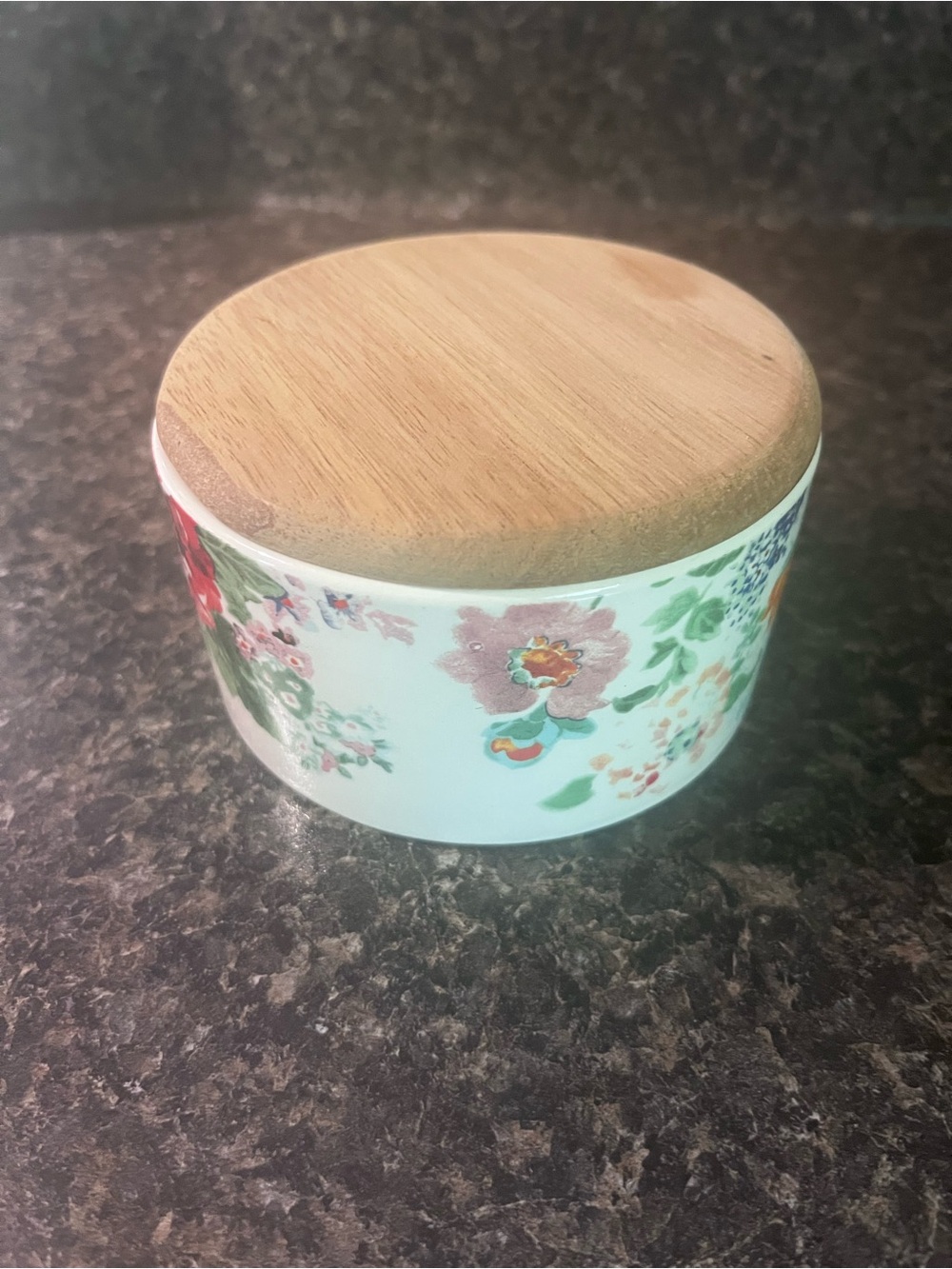 The Pioneer Woman Floral Ceramic Jar with Wooden Lid - White, Green, Pink, Red